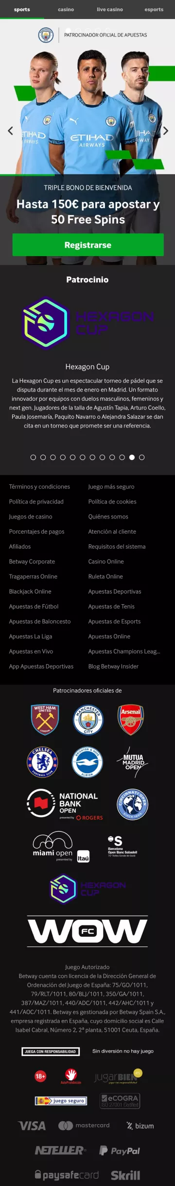 Acesso rápido ao Betway Casino pelo navegador móvel